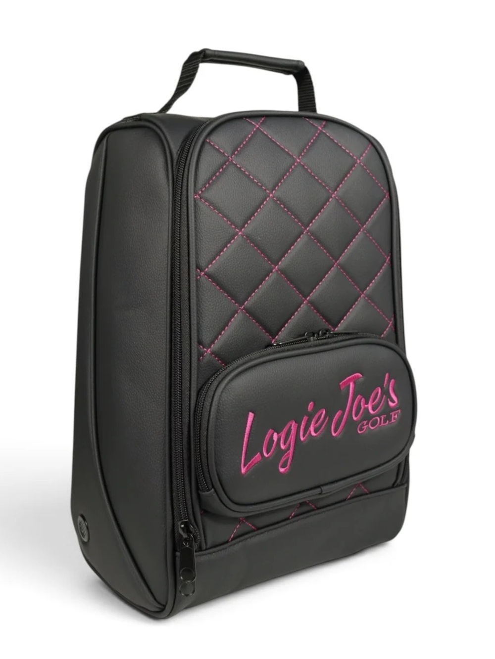 LOGIE JOE’s Golf Shoe Bag | Premium PU Leather Golf Shoe Organizer Black/Pink
